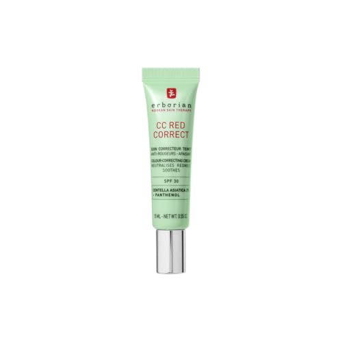 Erborian - CC Red Correct - Anti Redness Tinted Face Cream with Centella Asiatica Panthenol and Bisabolol - Green Neutralizing Shade with SPF 30 - Light Coverage - 15ml - Korean Cosmetic