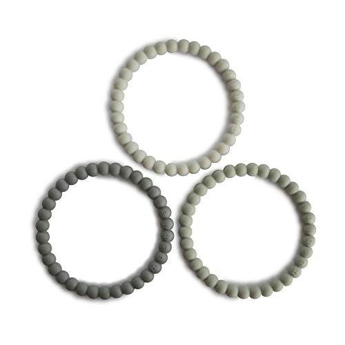 Image of mushie Pearl Teether Bracelet | 3-Pack (Green Tea/Cool Gray/Sea Salt)