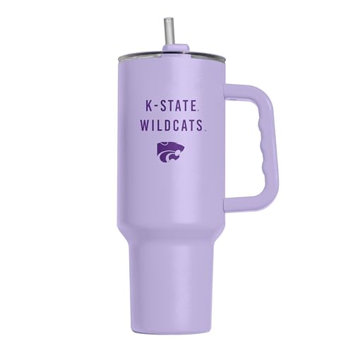 Image of Logo Brands NCAA Kansas State Wildcats Lavender 40 oz Tumbler with Handle - Stylish Everyday Use Powder Coated-Stainless Steel with Straw- Keeps Cold For Hours