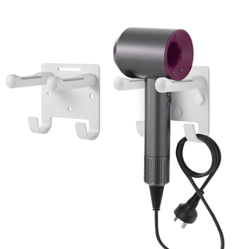 KAIXUANMAN ドライヤーホルダー 石こうボード 壁掛け ドライヤー 収納 ドライヤー置き コード収納 軽量 アルミニウム コンパクト 浴室収納 置物 バス用品 フック付 ホワイト