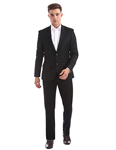 Arrow New York Men’S Cotton Notch Lapel Suit (Areu5079_Black_36Fs)