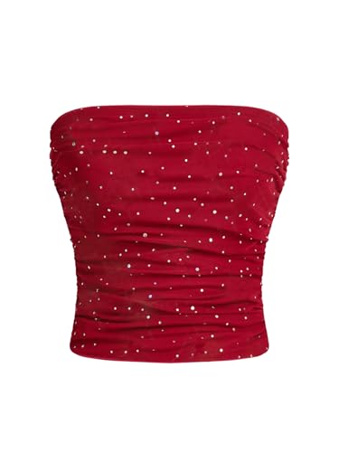 Image of Floerns Women's Rhinestone Sleeveless Bandeau Party Corset Strapless Tube Sequin Top