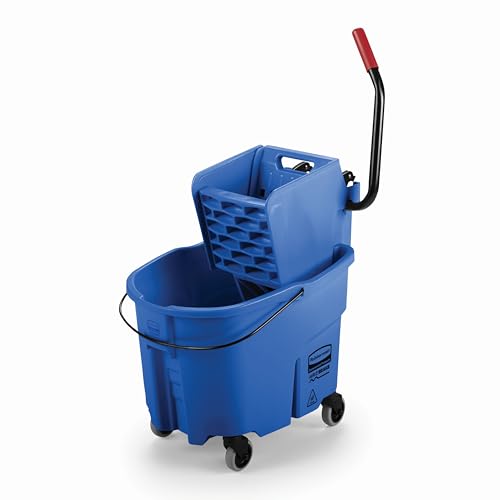 Rubbermaid Commercial Products WaveBrake 35 QT Side-Press Mop Bucket and Wringer Combo on Wheels, Blue, for Heavy-Duty Floor Cleaning
