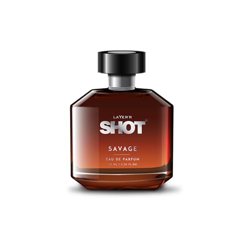 Image of Layer'r SHOT Savage Eau De Parfum for Men, 100ml | Long-lasting woody oriental fragrance with oud, cardamom, rose, pink pepper, labdanum & Peru balsam notes.