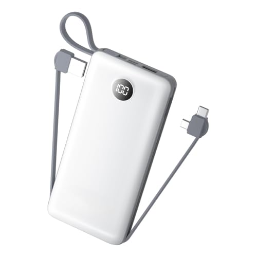 Power Bank, Carregador Portátil de 20000mAh com Carga Rápida, Múltiplas Portas, Design Leve e Proteção Inteligente para Dispositivos iOS e Android/USB (Branco)