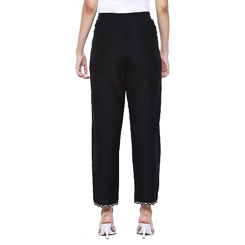 Image of BIBA Women Polyester Slim Dyed Pants