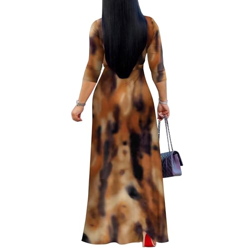 FANDEE Maxi Dress for Women Elegent 3/4 Sleeve V Neck Casual Dresses Classy High Waist Wedding Guest Lomg Dress3