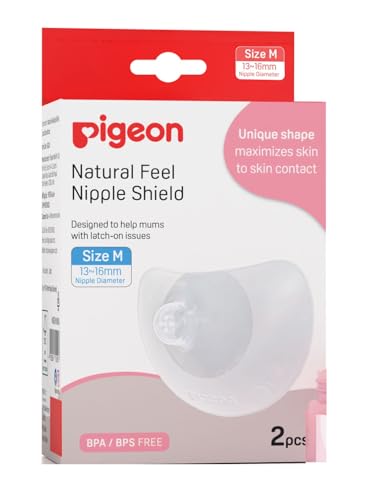 Image of Pigeon Natural Feel Silicone Nipple Shield / Nipple Protector Size M (13-16 mm) | Ultra Soft Butterfly Shape | Helps with Flat & Inverted Nipples | Breastfeeding Support | with Hygienic Storage Case | Pack of 12