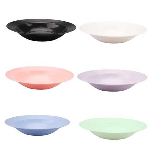 imposyu Set di 6 Piatti Fondi Profondi in Plastica Riutilizzabili, Piatti da Pasta Servizio Colorati, 22 x 3,8 cm, Piatti Profondi in Plastica per Tagliatelle, Insalate, Bistecche
