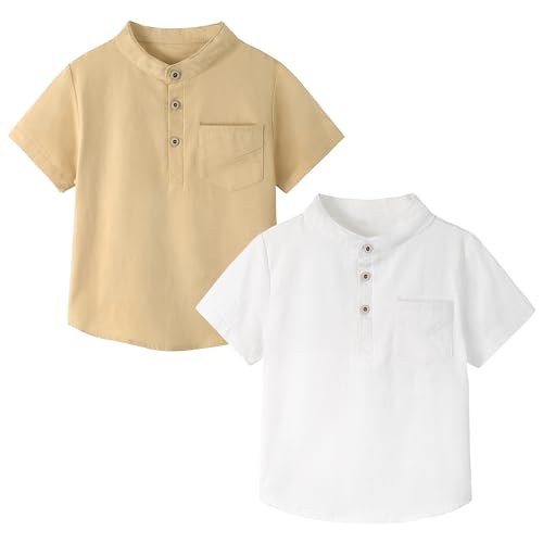 Volunboy Toddler Boy Henley Shirts Baby Short Sleeve Cotton T-Shirts Kids Summer Casual Clothes 2 Pack