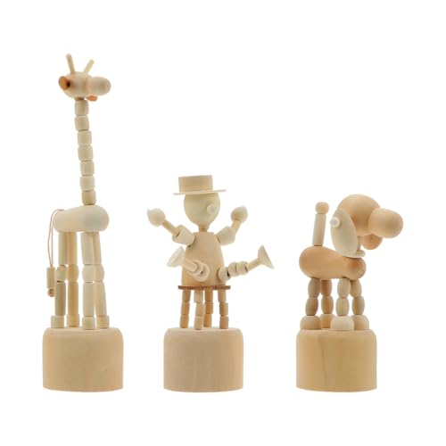 Abaodam 3Pcs Wooden Figurine Toy Wood Finger Puppets Giraffe Finger Puppets Dog Figurine Toy for DIY Crafts Painting Home Party Decorations Random Style