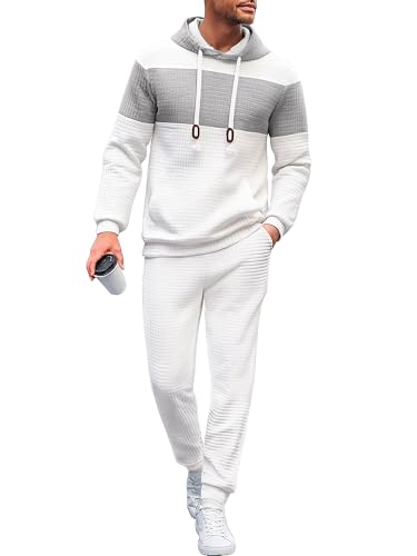 UOUA Mens Tracksuit 2 Piece Hoodie Sweatsuit Sets Casual Athletic Jogging Suits Waffle Jacquard Outfits