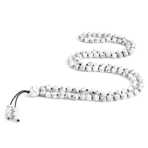 ASNAT 6mm braccialetto bianco 108 perline pietra naturale turchesi braccialetti buddisti tibetani e braccialetti di preghiera fatti a mano, bianco