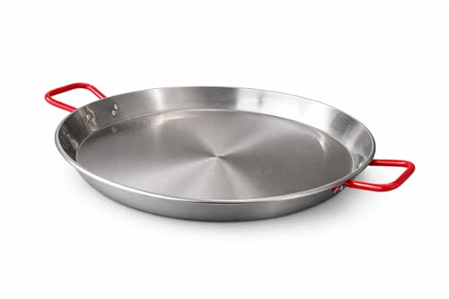 Glownary 24 Carbon Steel Paella Pan with Dimpled Surface and Dual Loop Handles 60 cm Polished Steel Oven Safe Lightweight For Traditional Paella Outdoor Cooking & Large Groups