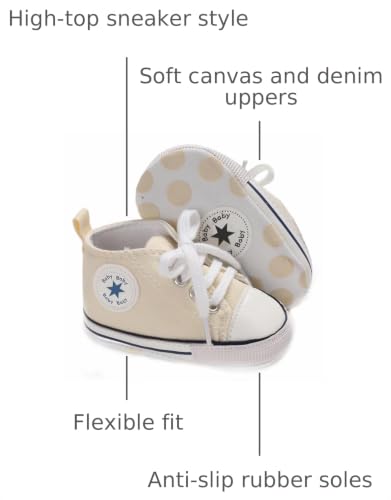 Image of Unisex Baby Boys Girls Shoes, Newborn Infant Non-Slip Canvas Denim High Top Sneakers, Toddler First Walkers Shoes