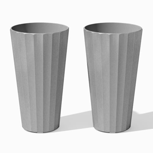 Image of Veradek Column Series Tall Planter - Tapered Outdoor Planter with Shelf