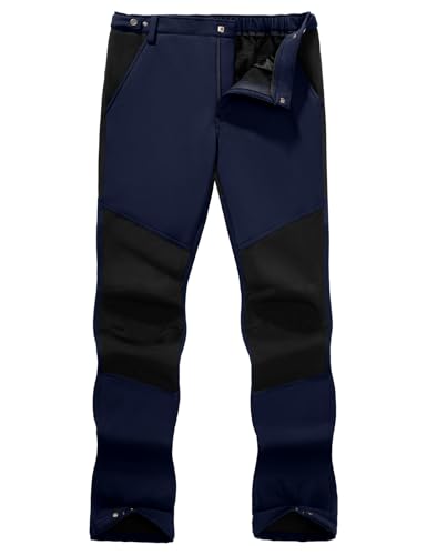 TOMEEK Pantalones Hombre Invierno Impermeable Outdoor Esquí Pantalón de Trabajo Hombre para Actividades Exteriores y Trabajos al Aire Libre Pantalón Bicicleta Senderismo Térmico(Azul Marino,XXL)