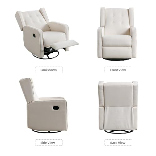 Image of CANMOV Swivel Rocker Recliner Chair Set of 2, Nursery Glider Chair, Nursery Rocking Chairs, Manual Reclining Chair, White