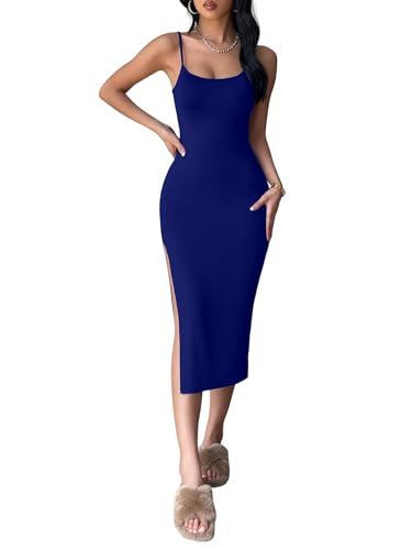 Image of Aahwan Black Solid Bodycon Midi Side Split Thigh Dress for Women's & Girl's
