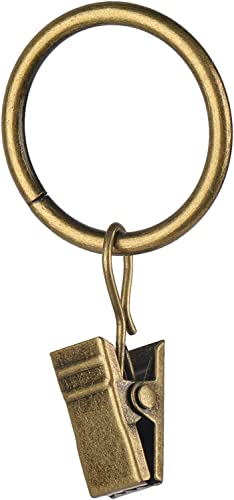40 Pcs Curtain Rings for Curtain Rod,Antique Brass Metal Curtain Ring with Clips,Decorative Drapery Interior Diameter Curtain Rod Clips Hangers for Bathroom Living and Guest Room (1 inch)