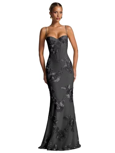 OFEYCHUN Floral Bridesmaid Dresses for Women Tulle Spaghetti Strap Mermaid Formal Prom Dress Long