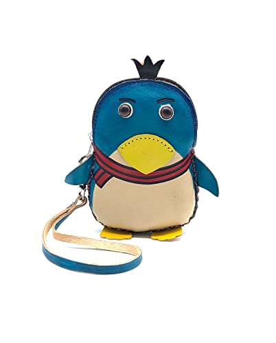 Handmade Vintage Genuine Leather 3D Animal Penguin Coin Purse with Removable wrist strap