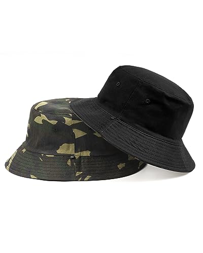Image of XXL Oversize Bucket Hat Reversible, XL L M S Fisherman Sun Cap With Chin Strap, Travel Beach Outdoor Hat For Men Women