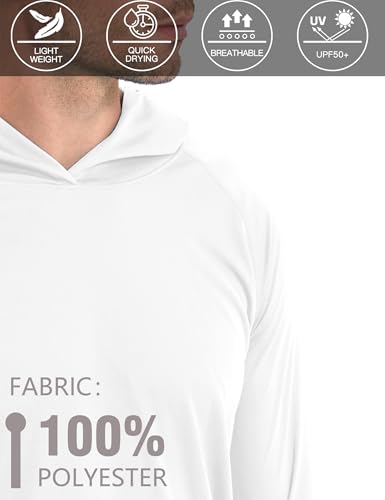 Men's Sun Protection Hoodie Rash Guard Shirts Long Sleeve UPF 50+ Swim Fishing Shirt with Hood Lightweight UV SPF2