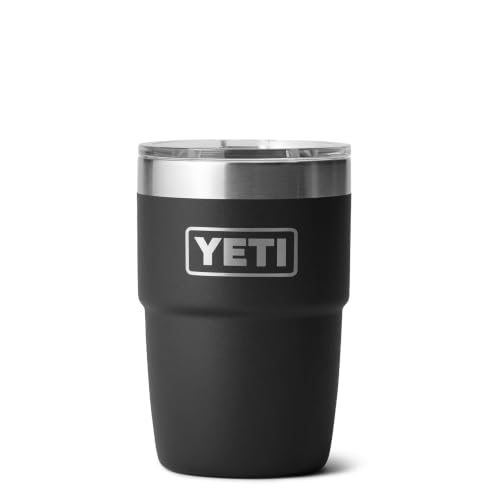 YETI Rambler Stackable Cup with Durasip Ceramic Lining, Vacuum Insulated, Stainless Steel Cup with Magslider Lid, Black, 8 oz (236 ml)