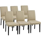 Yaheetech Dining Chairs Set of 6 Fabric Upholstered Parson Kitchen Chairs with Padded Seat and Solid Wood Legs for Dining Room/Restaurant, Khaki
