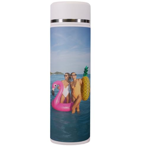 Personalisierte Thermosflasche von Dottie Bottle - Trinkflasche 'Lotty' mit eigenem Motiv bedrucken - Weiße, auslaufsichere Trinkflasche aus Edelstahl