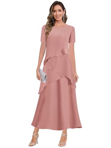 Women's Layered Chiffon Mother of The Bride Dresses Long A Line Ruffle Wedding Guest Formal Gown4