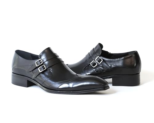Jo Ghost 4952BIS Italian Black Leather Shoes with Buckles and Zip4