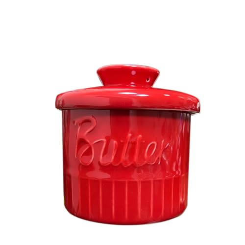 Dxcaicc Butter Dish with Lid for Countertop, Ceramic Butter Cup, Interesting Butter Container, Butter Cup Butter Stored with Water, (200G Butter),Red