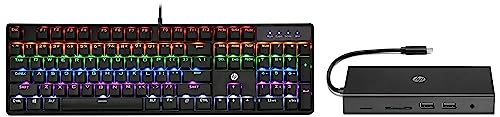 Image of HP Travel USB-C Multi Port Hub Docking Station with USB-C, RJ-45, HDMI && GK320 Wired Full Size RGB Backlight Mechanical Gaming Keyboard, 4 LED Indicators, Mechanical Switches