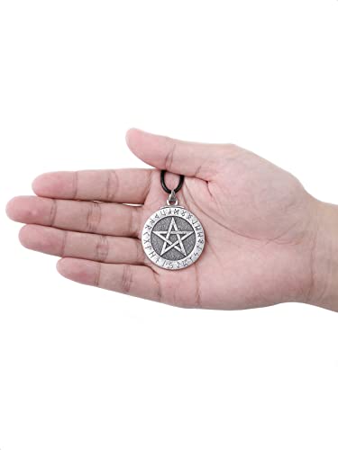 HAQUIL Pentagram Pentacle Necklace, Wiccan Runes Futhark Pentagram Pendant Necklace, Faux Leather Cord2