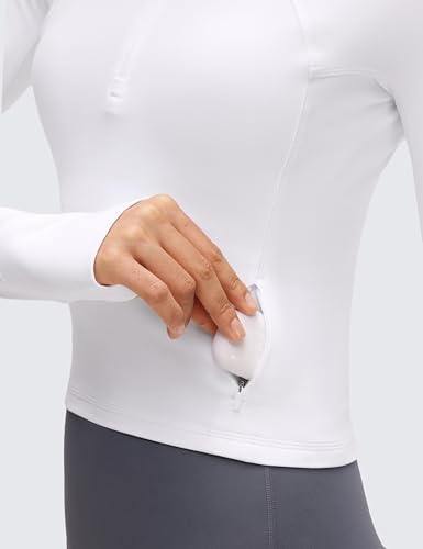 Image of CRZ YOGA Butterluxe Half Zip Long Sleeve Shirts for Women - Workout Athletic Yoga Tops Crop Collared Quarter Zipper T-Shirt