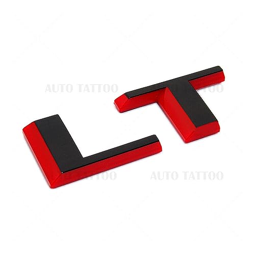 Image of Pair Set 19-21 LT Letter Logo Emblem Badge Compatible for Silverado 1500 Tailgate Z71 4x4 (Red Black)