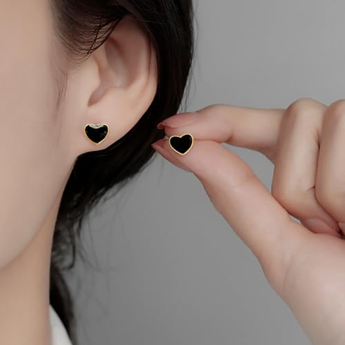SLUYNZ Solid 925 Sterling Silver Black Heart Earrings Studs for Women Teens 8MM Heart Studs Earrings2