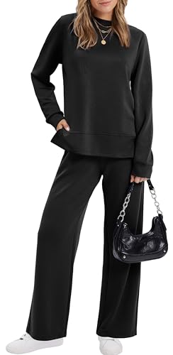 XIEERDUO Plus Size Lounge Sets for Women Casual Fall 2 Piece Travel Outfits Winter Long Sleeve Tracksuit Airport Loungewear Mock Neck Sweatsuit Wide Leg Track Suit Vacation Clothes Clothing Black 3XL