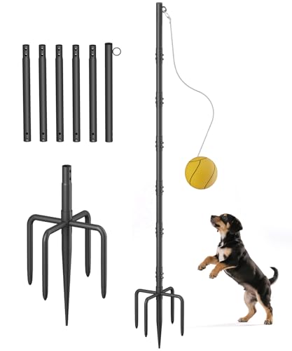 Tigerden Tetherball Set with Rope & Ball Portable Tetherball Equipment for Outdoor Backyard Adjustable Heavy Duty Reinforeced Tether Ball Pole with In-Ground Base for Outside Playground Fun Game