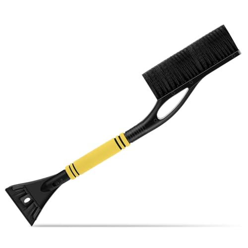 Baderke Snow Brush and Ice Scrapers for Car Windshield Detachable Window Snow Scrapers and Brush with Ergonomic Foam Grip Ice Removal Tool for Cars, Trucks, Suvs(Yellow)