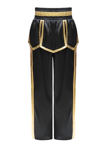 YEAHDOR Kids Boys Metallic Trim Pants Elastic Waistband Irregular Drapes Trousers for Halloween Cosplay