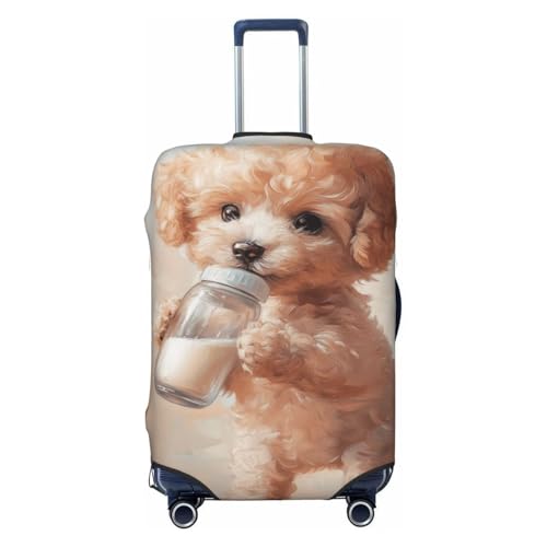 Cute Dog Drinking Milk Elastic Travel Luggage Covers Dustproof Scratch-Resistant Suitcase Protector Fit 22-24 Inch