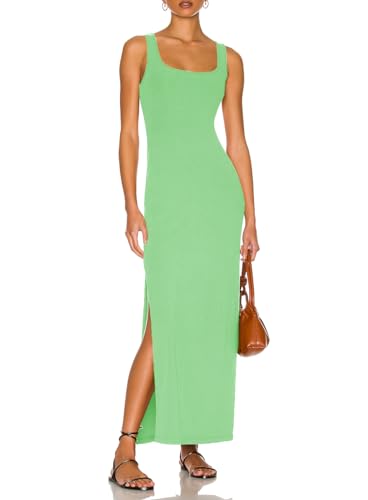 Image of Women Backless Bodycon Maxi Dress High Side Slit Twist Back Tank Dress | Criss Cross Twist Back Clubwear Scoop Neck Evening Party Dress Casual Vacation Beach Sundress Sleeveless Slit Prom Gown
