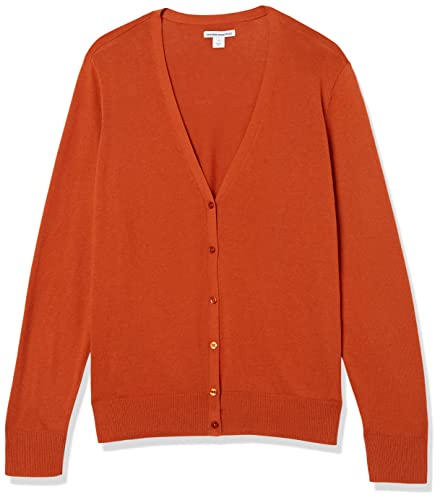 Amazon Essentials Damen Leichter Cardigan mit V-Ausschnitt (in Übergröße erhältlich), Rostfarben, XL