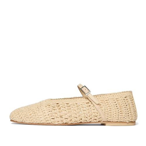 Woven Flats for Women Elegant Square Toe Ballet Style with Mary Jane Design Pull-On Formal Shoes