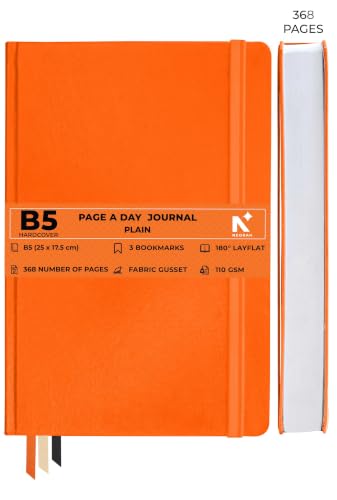 Image of NEORAH -B5 PLAIN| 368 Pages - 110 Gsm | PAGE A DAY JOURNAL (25x17.5 cm)-Hardcover Unruled Notebook |Back Pocket |3 Silk Book Mark - Completely HANDMADE for Journaling,Note Taking- ORANGE
