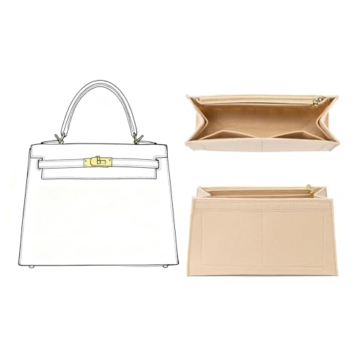 OAikor Organizador de bolsa para Hermes Kelly 25, divisória leve de armazenamento para bolsa de mão de luxo com bolso com zíper YKK, modelador de bolsa de feltro premium de grande capacidade (Kelly 32