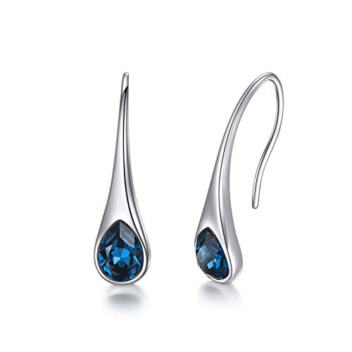 925 Sterling Silver Teardrop Earrings, Hypoallergenic Dangle Drop Earrings for Women with Crystals from Swarovski (London Blue)